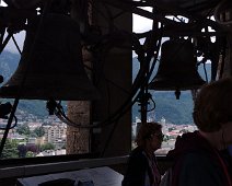 At the bells in Campanile San Nicolò. At the bells in Campanile San Nicolò. Joyce and I climbed up another couple of stories to the balcony. Got caught in the tower for the 1:00 bells.
