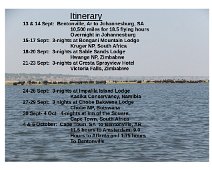 Itinerary Our itinerary imposed over a view of cape buffalo and hippopotamus on the flats along the Chobe River.