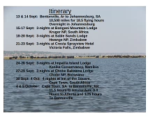 Itinerary Our itinerary imposed over a view of cape buffalo and hippopotamus on the flats along the Chobe River.