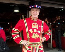 D00_BeefEater A Madame Tussauds' museum-front shill dressed as a "Beefeater," the traditonal guards at the Tower of London.