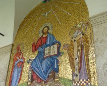 Mosaic of Christ, Mary and St. Benedict at the Abbey of Monte Cassino. Mosaic of Christ, Mary and St. Benedict at the Abbey of Monte Cassino.