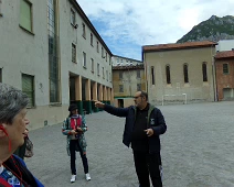 A volunteer guide explains Campanile San Nicolò. A volunteer guide explains Campanile San Nicolò, before we climb to the top. Amy, our 
