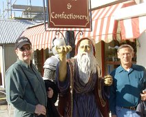 Paul and Jerry pose with Merlin in Tintagel, Cornwall. Paul and Jerry pose with Merlin in Tintagel, Cornwall.